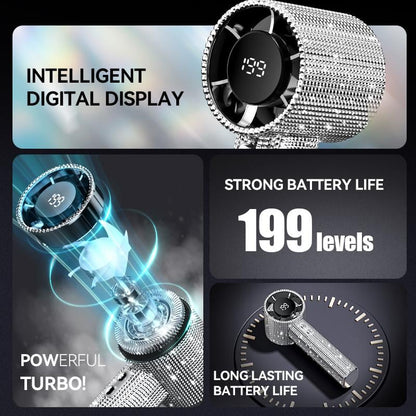 Diamond Luxury Handheld Turbo Fan – 3-Speed Rechargeable Mini Fan with Digital Display & Long Battery Life