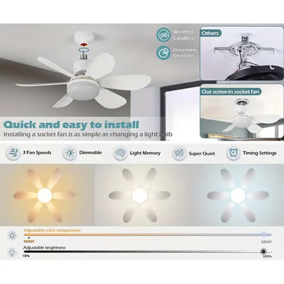2-in-1 Portable Ceiling Fan & Light With Remote Control
