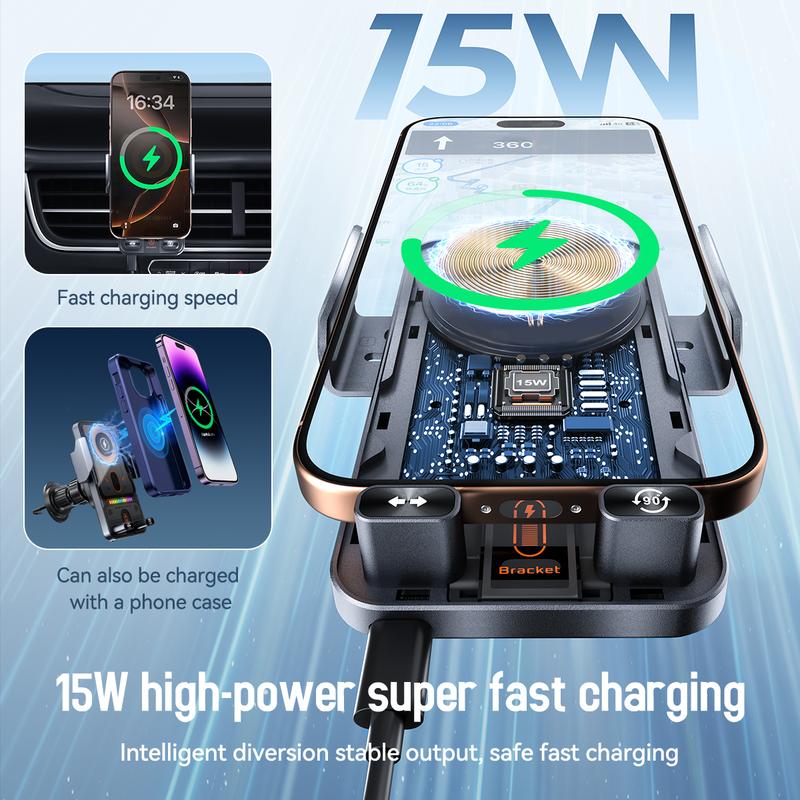 🔥HOT SALE 49% OFF🎁⚡Over 50K sold! 📱Smart 2-in-1 Car Rotating Mobile Phone Holder & Wireless Charger⚡
